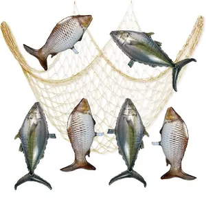 6pcs Fish Foil Balloon Set with Fishing Net, 3 Carp & 3 Tuna Balloons, Fishing Birthday Party Decor, Baby Shower, Retirement Gift