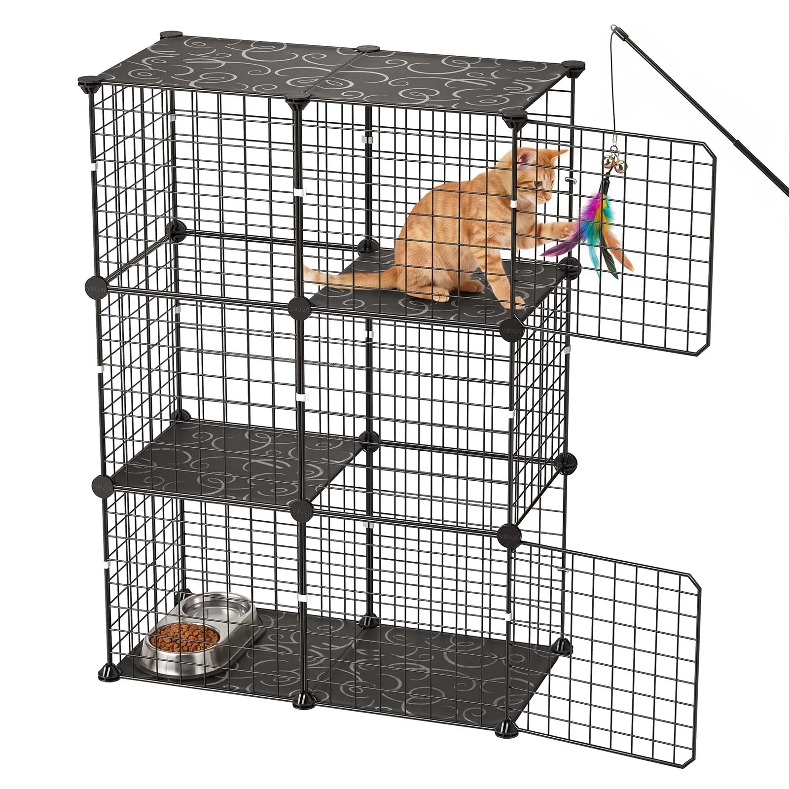 【SummerFinds】VEVOR Cat Cage 3-Tier 28"x13.98"x40.98" DIY Cat Playpen Indoor Enclosure, Detachable Metal Wire Kennel Crate, Large Exercise Place Ideal for 1-2 Cats, Kittens, Rabbits, Ferrets & Small Animals, Black