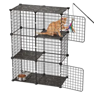 【DealsForYouDays】VEVOR Cat Cage 3-Tier 28"x13.98"x40.98" DIY Cat Playpen Indoor Enclosure, Detachable Metal Wire Kennel Crate, Large Exercise Place Ideal for 1-2 Cats, Kittens, Rabbits, Ferrets & Small Animals, Black