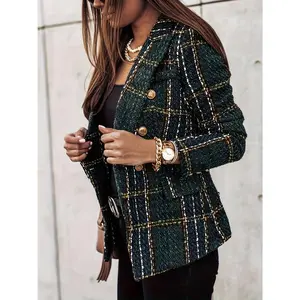 Developing a brand new autumn and winter casual tweed elegant checkered blazer for women for office wear in 2024.