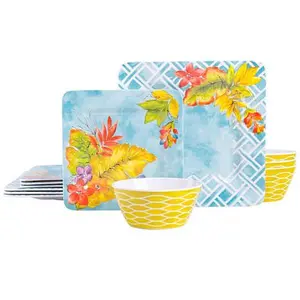 LAURIE GATES Laurie Gates Tropicalla 12-Piece Square Melamine Dinnerware Set