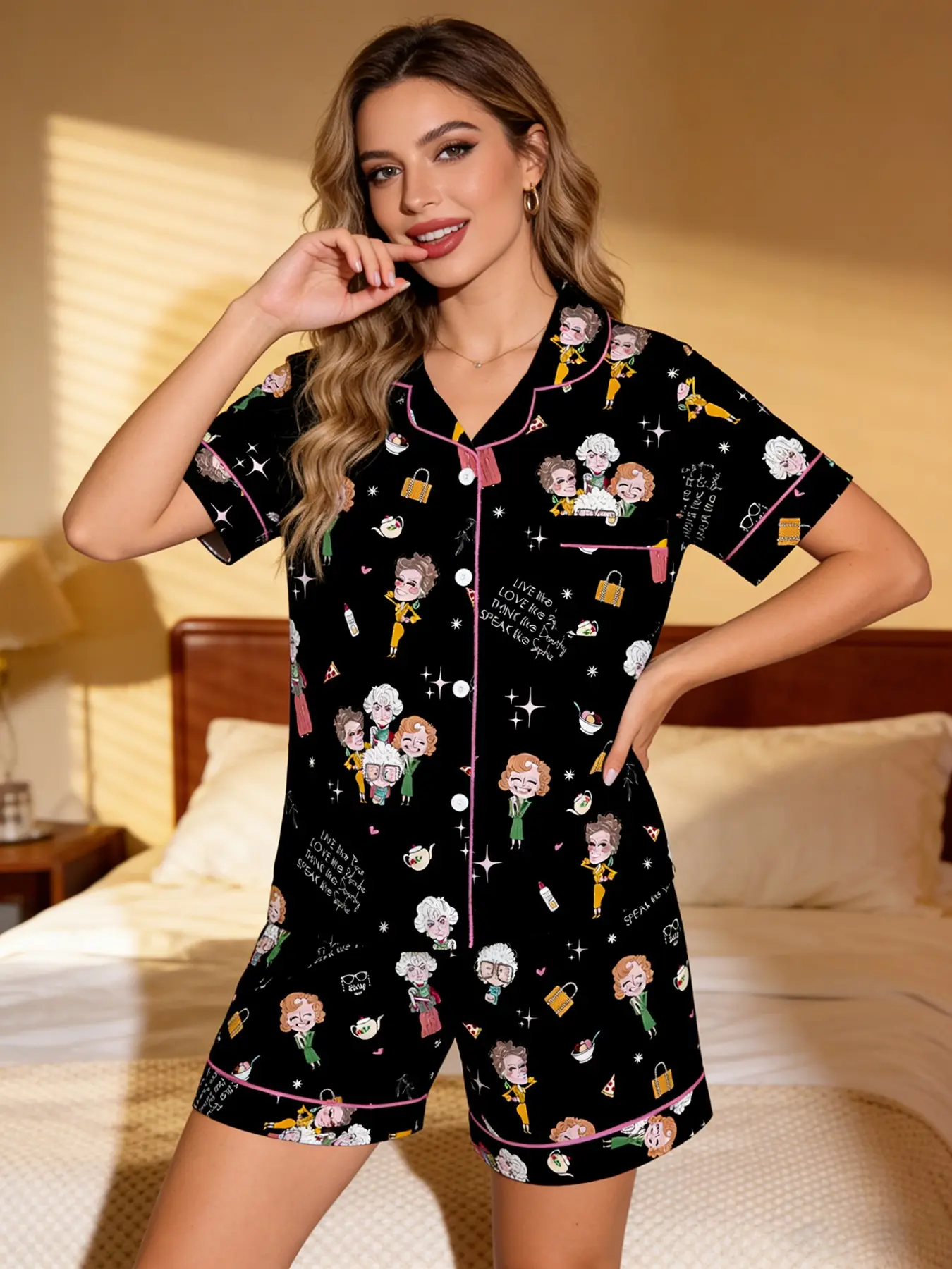 Women's Golden Girls Sleepwear Set, Print, Loungewear, Soft Lightweight Pajamas, Comfortable Casual and Sleeping Wear, All Season Fitted Style