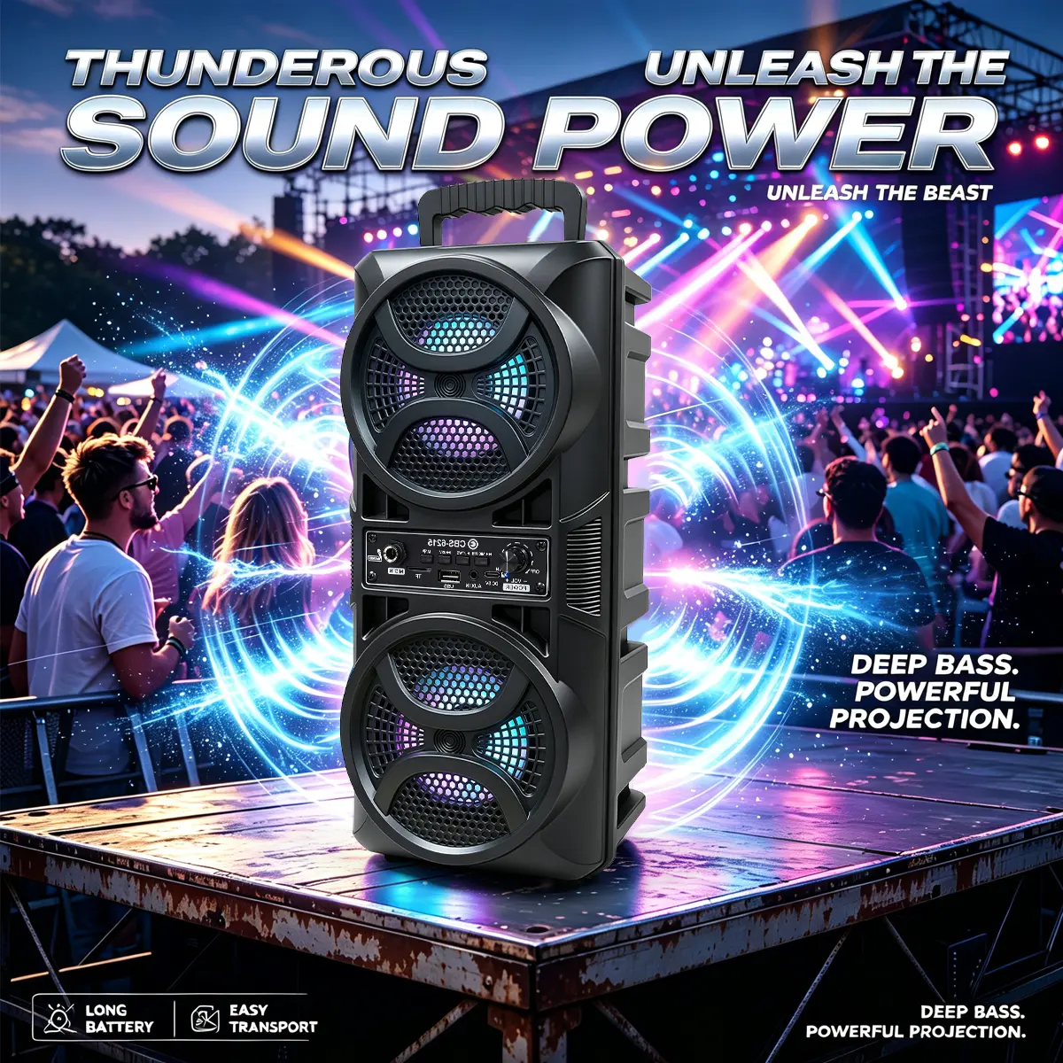 High-Capacity Portable Bluetooth Party Speaker with Heavy Bass, Handheld Microphone, RGB Gradient Lighting, ABS Plastic Build, Built-In Cell - Supports USB, TF Card, FM Radio, Aux Input - Ideal for Home Parties, Camping, Gifts for Him, Cool Gadgets
