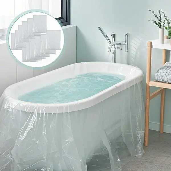Large Disposable Bathtub Liners 12 Pack - Waterproof Plastic Covers for Salon & Hotel Tubs - 102 x 47 Inch Extra Wide Fit - Reusable Bath Tub Protectors - Durable Leak-Proof Sheeting for Household Use