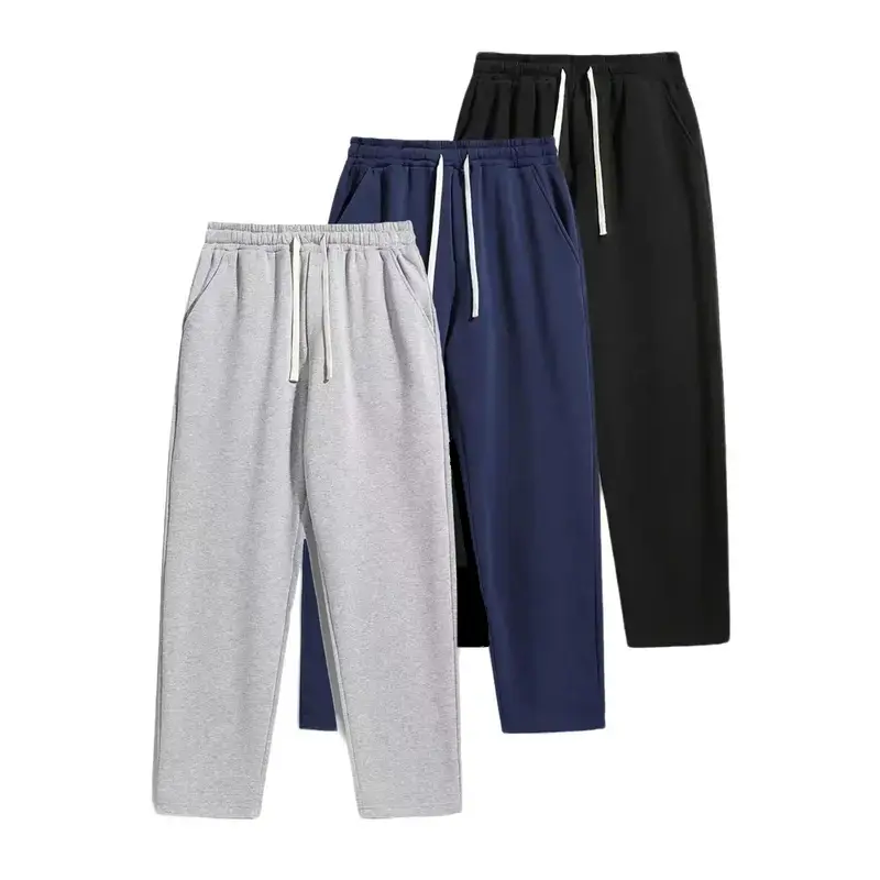 Men’s Solid Straight Wide-Leg Sweatpants, All-Season Comfort Trousers, Casual Sport & Loungewear for Daily Wear, Street Dance, Spring & Winter, Plus Sizes Available，polyester sweatpants