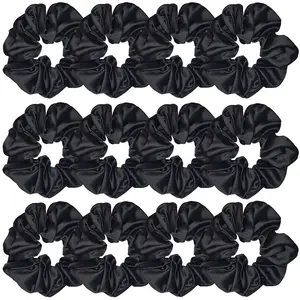 12pcs Women's Solid Color Satin Silk Hair Scrunchies Set, Soft Elastic Hair Ties Non-Damaging, Gentle For Thick & Fine Hair, Daily High Ponytail & Casual Wear Hairbands, Cute Hair Accessories