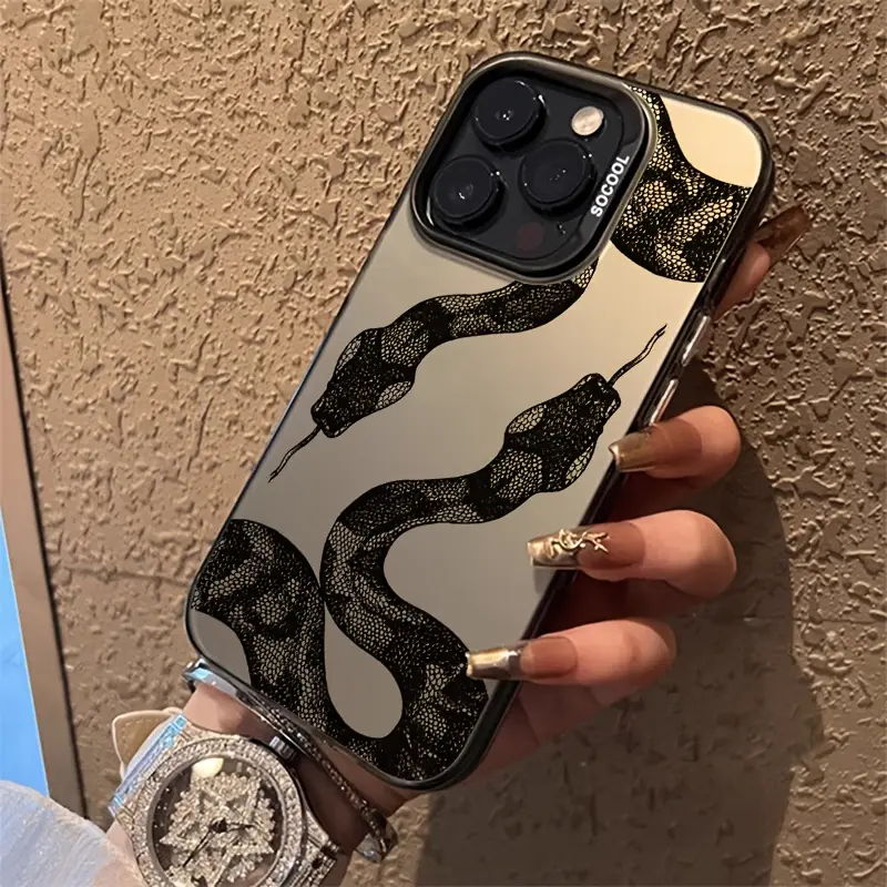 Python Design Protective Smartphone Case Cover for iPhone 16 Pro Max/15/14 PLUS/13/12/11, Plated Buttons, Robust Shockproof Protection, Anti-Drop, Anti-Fingerprint, Stylish Elegant Look, Durable Fashionable Cellphone Accessory