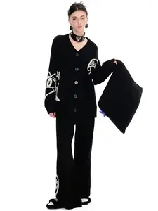 Women's Fall Winter Plush Sleepwear Set, Soft Half Velvet Long Sleeve Cardigan & Pants, Trendy Loose-Fit Knitted Home Wear