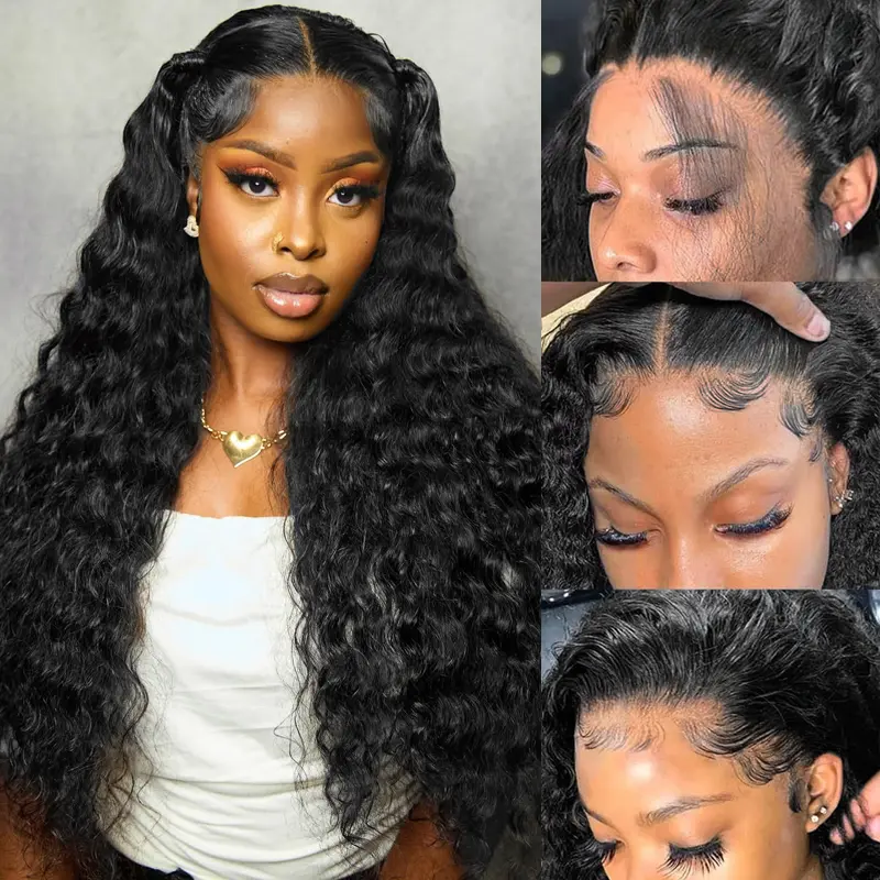 [$109 for 30 inch] Deep Wave Lace Front Wigs Human Hair 13x6 Deep Wave Wigs Human Hair with Baby Hair Curly Wig Natural Black for Women