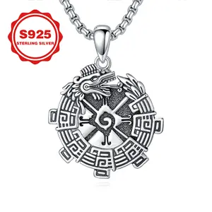 Aztec Quetzalcoatl Necklace 925 Sterling Silver Mayan Dragon Pendant Jewelry for Men Women TikTokShopBlackFriday
