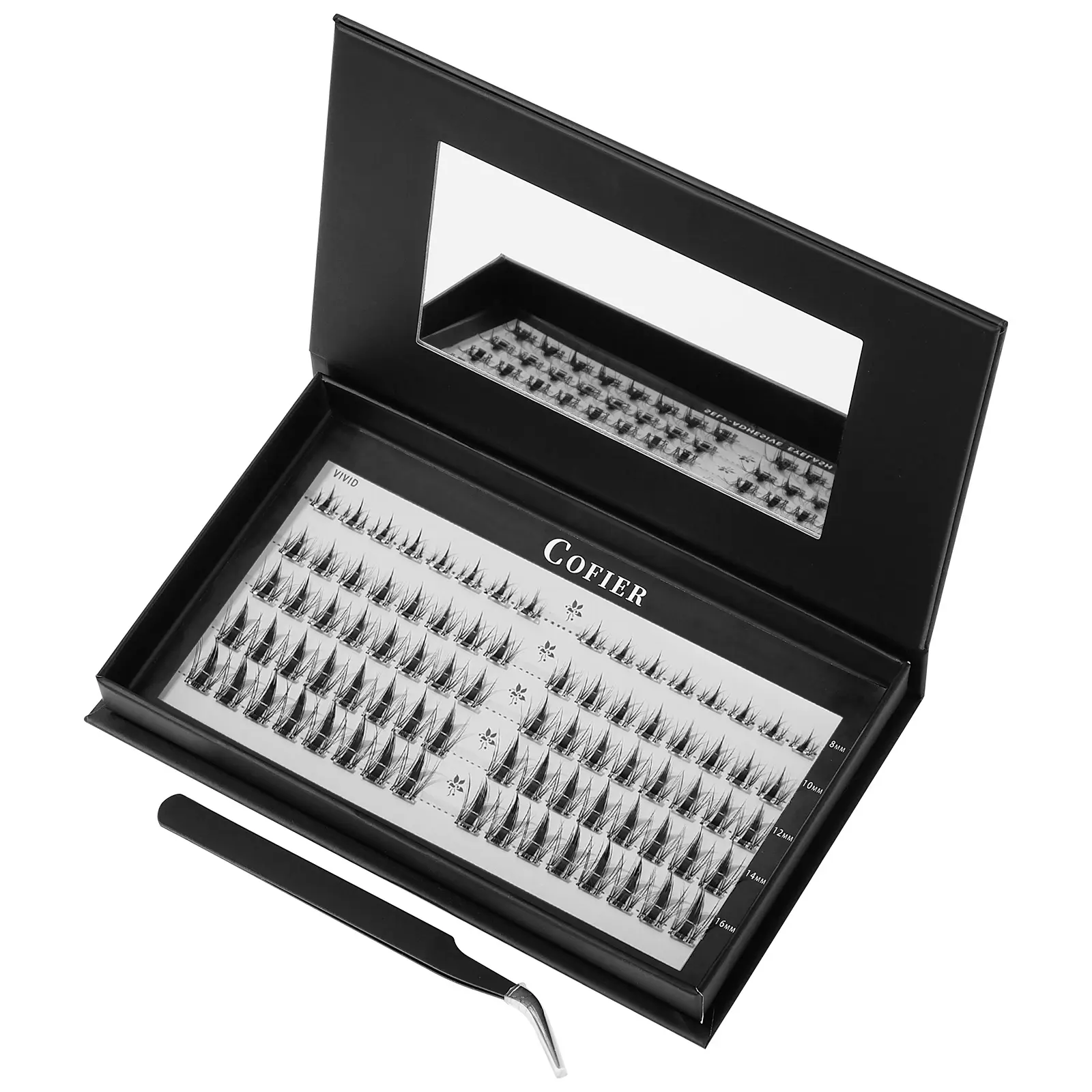 (Aria Choice)COFIER DIY Lash Kit Press on Lash No Glue Lash Self-Adhesive Eyelash Kit Individual Lashes Beginner Friendly Makeup Cosmetic Eyelashes with Tweezers 80/90/100 Pcs