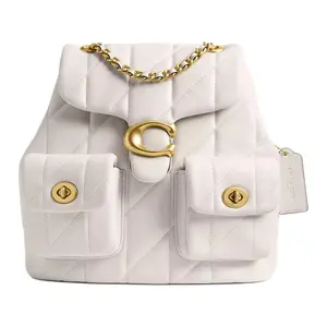 COACH Tabby 22 Quilted Lambskin Backpack for Women with Metal Logo in Chalk White