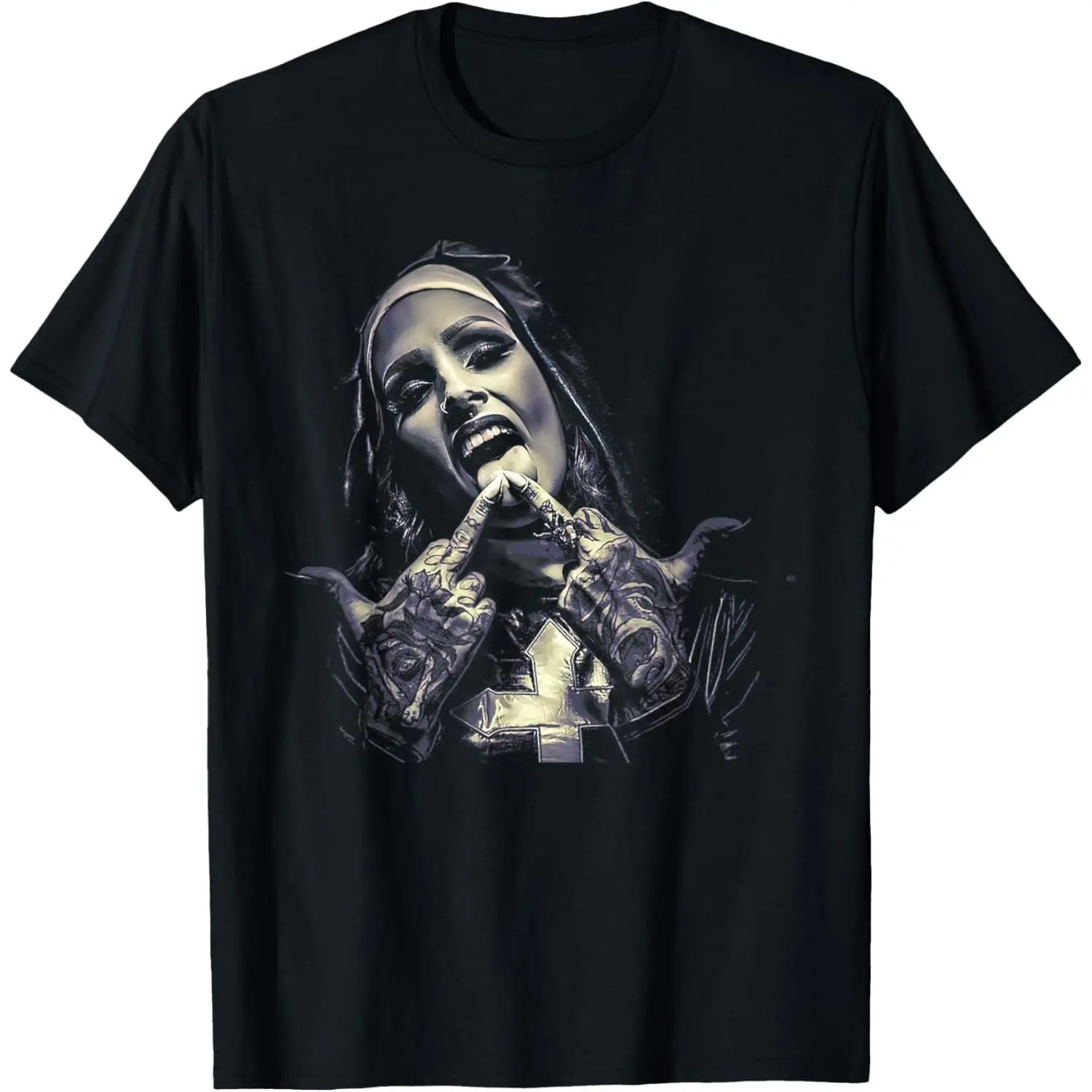 100% Cotton Soft Unisex T-Shirt - Casual Round Neck Short-Sleeve Sports Top, Relaxed Fit, Digital Graphics, Occult Theme Streetwear, Gothic Dark Satanic Nun Tattoos Unholy Nun Horror Apparel, Menswear Sports Tee