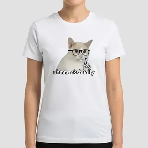 Um Actually Funny Nerd Cat Meme T-Shirt, Goofy Ahh Silly Cat Design, Brainrot Humor Tees, Funny Sayings Casual Unisex Tee
