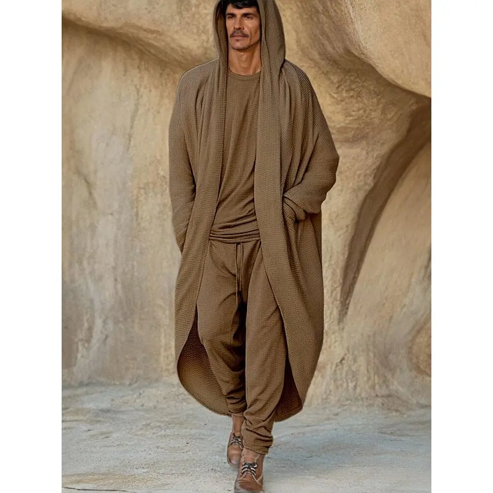 Coofandy Men's 3-Piece Soft Plain Loungewear Set, Minimalist Cotton-Polyester Blend Menswear with Hooded Outerwear, Long Sleeve Top, Adjustable Elastic Bottom Pants, Men's Clothes Set