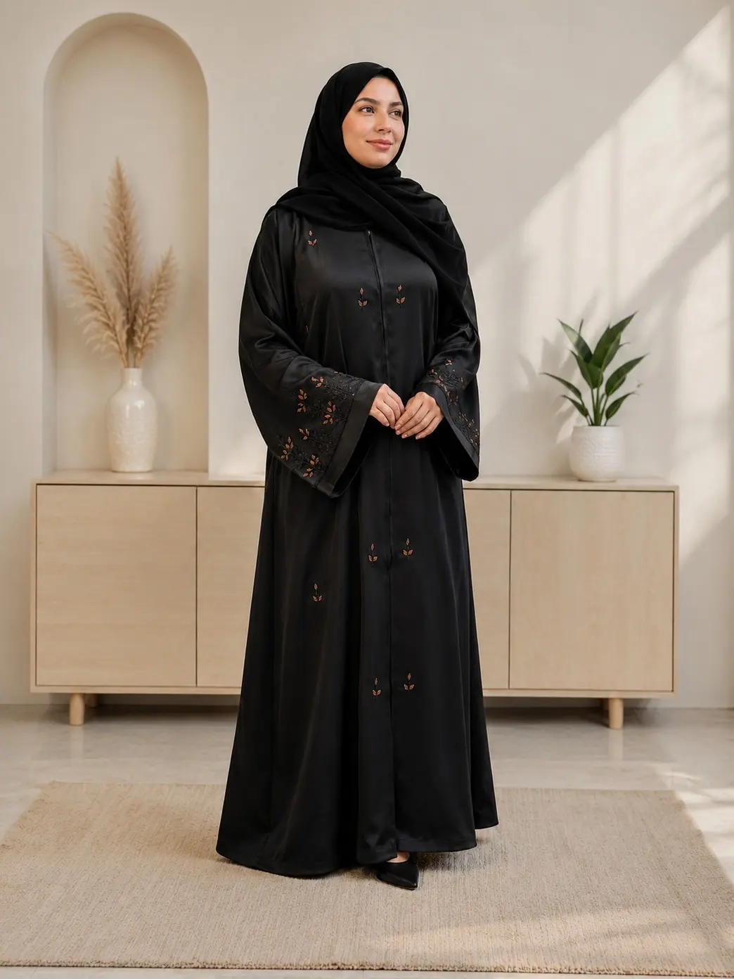 Hand embellished black abaya; elegant dubai abaya