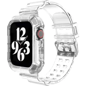 Compatible for Apple Watch band 45mm 44mm 42mm 41mm 40mm 38mm 49mm, transparent crystal clear watch strap sport case and band for iWatch Apple Watch Series 9 8 7 SE 6 5 4 3 2 1 Ultra/Ultra 2 women men