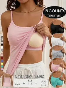 Camisole Tops for Women Built in Bra Adjustable Spaghetti Strap Soft Basic Fit Undershirt Tanks Underwear Seamless Layering Tops，Womenswear Casual Yoga Wear，All Seasons Sleeveless