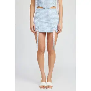 GINGHAM MINI SKIRT WITH DRAWSTRINGS
