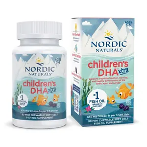 Nordic Naturals Children's DHA Xtra - Concentrated Omega-3, DHA, 90 Ct for Brain Eye & Nervous System Development Berry Punch Taste Non-GMO Gluten Dairy Free