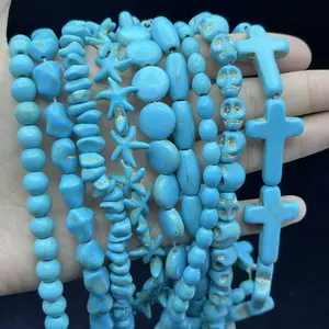 Natural Blue Turquoise Stone — Various shapes and styles available; loose beads for DIY bracelets and necklaces; accessory components; semi-finished products—an essential for handmade enthusiasts.