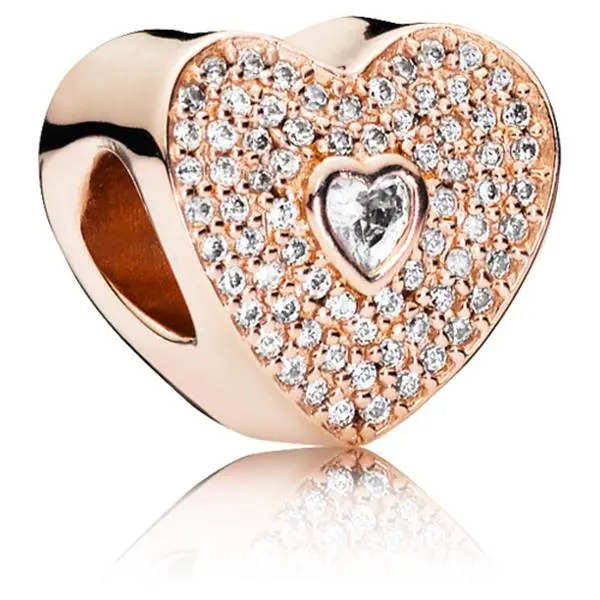 PANDORA Sweetheart Charm in PANDORA Rose, Heart-Shaped Design with Shimmering Blush Pink Cubic Zirconia, A Gift of Romance