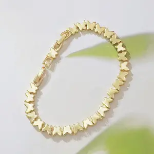 14K Gold Plated Butterfly Link Bracelet, Polished Solid Butterfly Chain Bracelet for Women, Dainty Minimalist Stackable Everyday Jewelry
