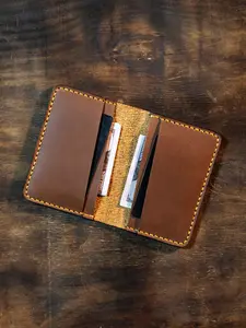 Leather Bifold Wallet Hand Stitched Minimalist Card Holder for Men Ideal Anniversary Valentines Gift