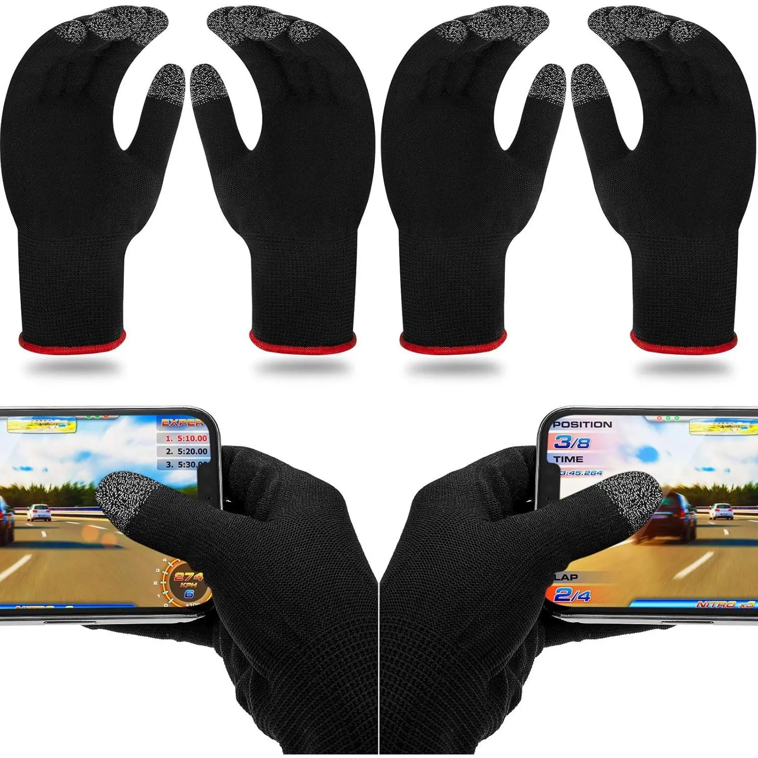 4 Pairs Game Gloves for Gaming Mobile Controllers Finger Set, Anti- Breathable Touch Finger Gloves Silver Fiber Material for Phone Games PUBG