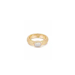 Ettika Opal Flex Ribbed Ring with Oval Stone, Elegant Design, Gold Finish