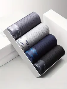 4pcs Men's Ice Silk Antibacterial Underwear, Casual Boxer Briefs Shorts, Breathable Comfy Stretchy Boxer Trunks, Sports Shorts For Spring Summer