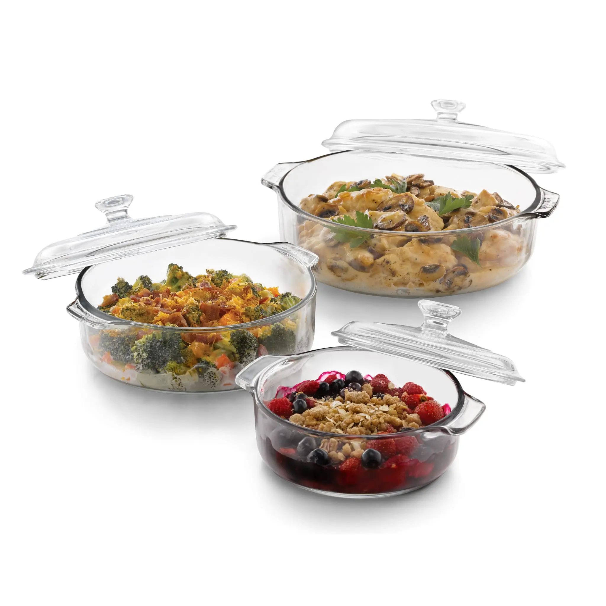 Baker's Basics Glass Casserole Dish Set with Covers, 3-Piece Bakeware Baker's Basics Glass Casserole Dish Set with Covers, 3-Piece Bakeware