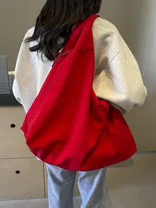 Women's Plain Lightweight Shoulder Slouchy Tote Bag with Multiple Pockets, Casual Large Capacity Design, Ideal for Commute, School and Travel