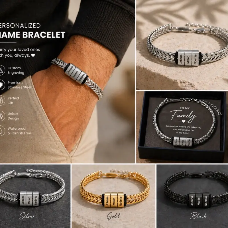 Custom Name Bracelet • Adjustable Stainless Steel Personalized Gift