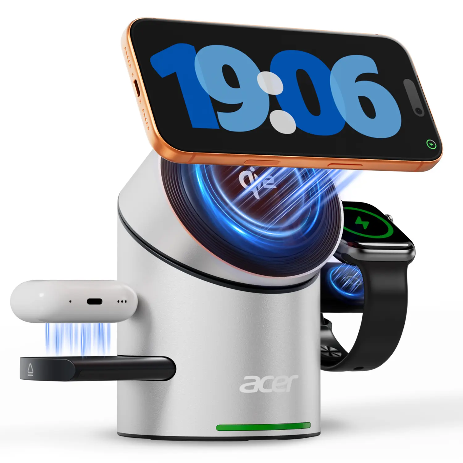 Acer S2  3 in 1 for Apple Wireless Charger - Charging Station,Magsafe Charger Stand for iPhone 17 16 15 14 13 12 - Apple Watch - Airpods Series (Charger & USB-C Included) tiktokshopbacktoschool