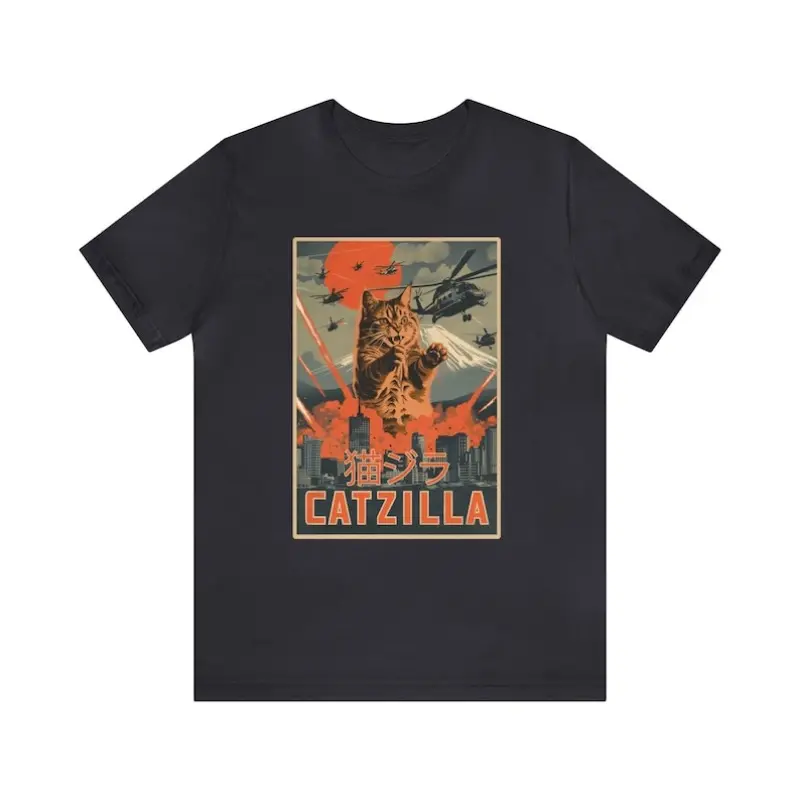 Catzilla Shirt, Retro Japanese Movie Poster T-shirt, Funny Cat Tshirt, Cat Lover Gift For Men Women