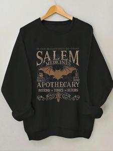 women's bat & letter print drop shoulder sweatshirt, casual long sleeve round neck pullover for fall & winter, ladies clothes for daily wear, tops