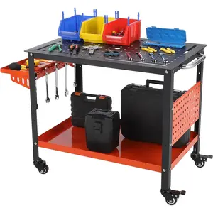 Garvee Portable Adjustable Workbench 36''x24'' Table Top with 5/8'' Holes & Slots 2000 LBS Load Capacity Worktable with Wheels for Workshop, Garage, Office, Home