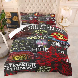 Stranger Things Patterned Bedding Set, Including 1 Comforter And 1 Or 2 Pillowcases Without Pillow Inserts, Bedroom Decor Gift