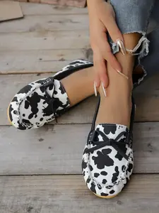 New Vintage Cow Print Bean Shoes, Butterfly Knot Decoration, Soft Sole Anti-Slip, Breathable, Comfortable, Casual, All Seasons