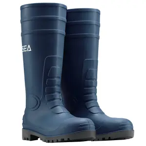 HISEA Men's Rain Boots with Steel Shank, Waterproof Rubber Boots Protective Footwear Seamless PVC Rainboots Outdoor Work Boots Durable Garden Fishing Tall Knee Boot for Agriculture and Industrial Working