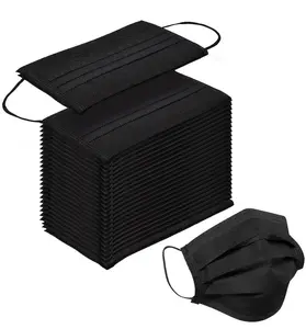 Skimask Black Disposable Mask 50 Pcs Breathable Face Cover Soft Comfortable One Size Fits All with Adjustable Metal Nose Strip