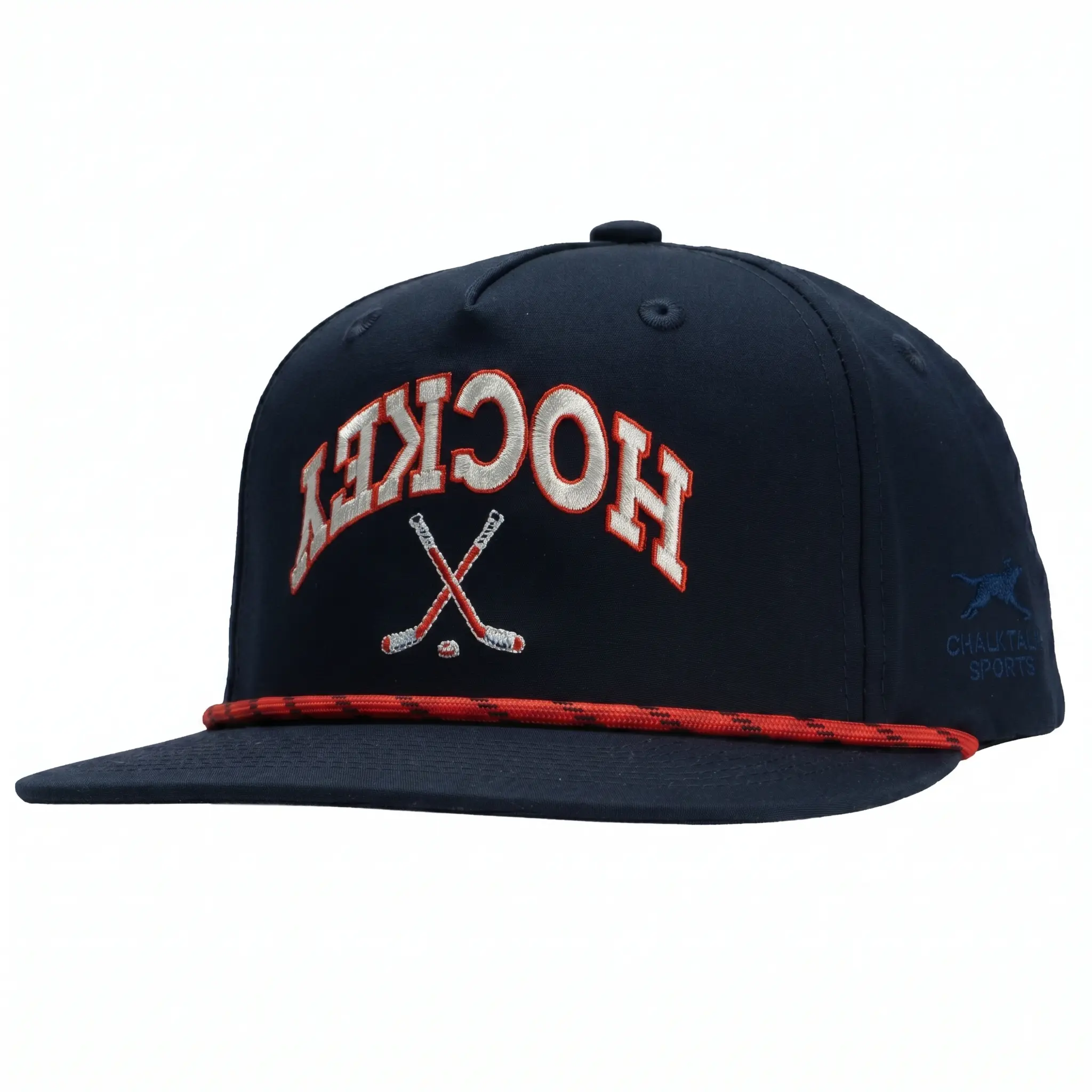 Upside Down Hockey Rope Hat - Classic Trucker Style Cap with Breathable Mesh Back - Structured Casual Design for Hockey Fans, Classic Design, Adult, Rope Hats, Trucker Caps, Crossed Sticks