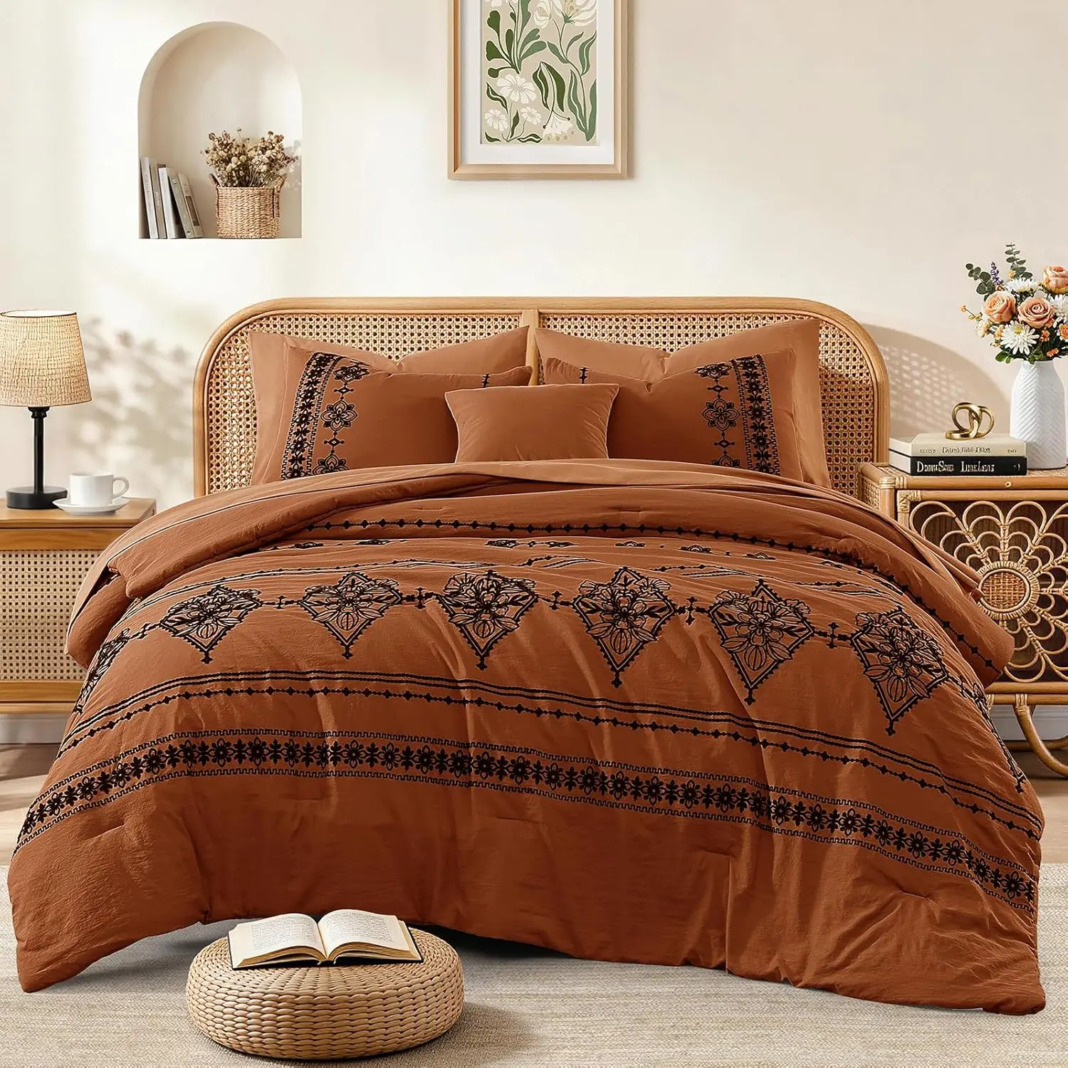 Burnt Orange-floral Embroidery