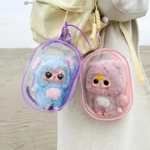 10cm 15cm 20cm Figure Display Bag with Keychain and Fur Ball - Suit For 10cm 15cm 20cm - Elliptical Blind Box Doll Storage Transparent - PVC Bag Hanging Model Walking Display Bag(not include doll)