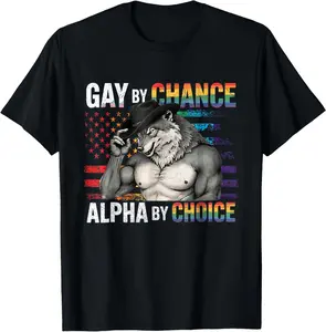 100% Cotton Printed Street-Style T-Shirt Gay By Chance Alpha Choice Funny Meme Wolf Alpha LGBTQ T-Shirt