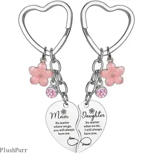 2 Pcs Mother Daughter Heart Matching Keyring Keychain Set Gifts For Mom Mothers Day Gifts from Daughter
