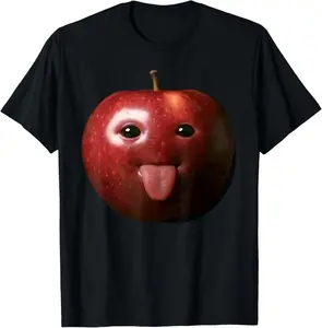 100% Cotton Funny Silly AI Apple gen z Meme BrainRot Humor Tongue Out T-Shirt