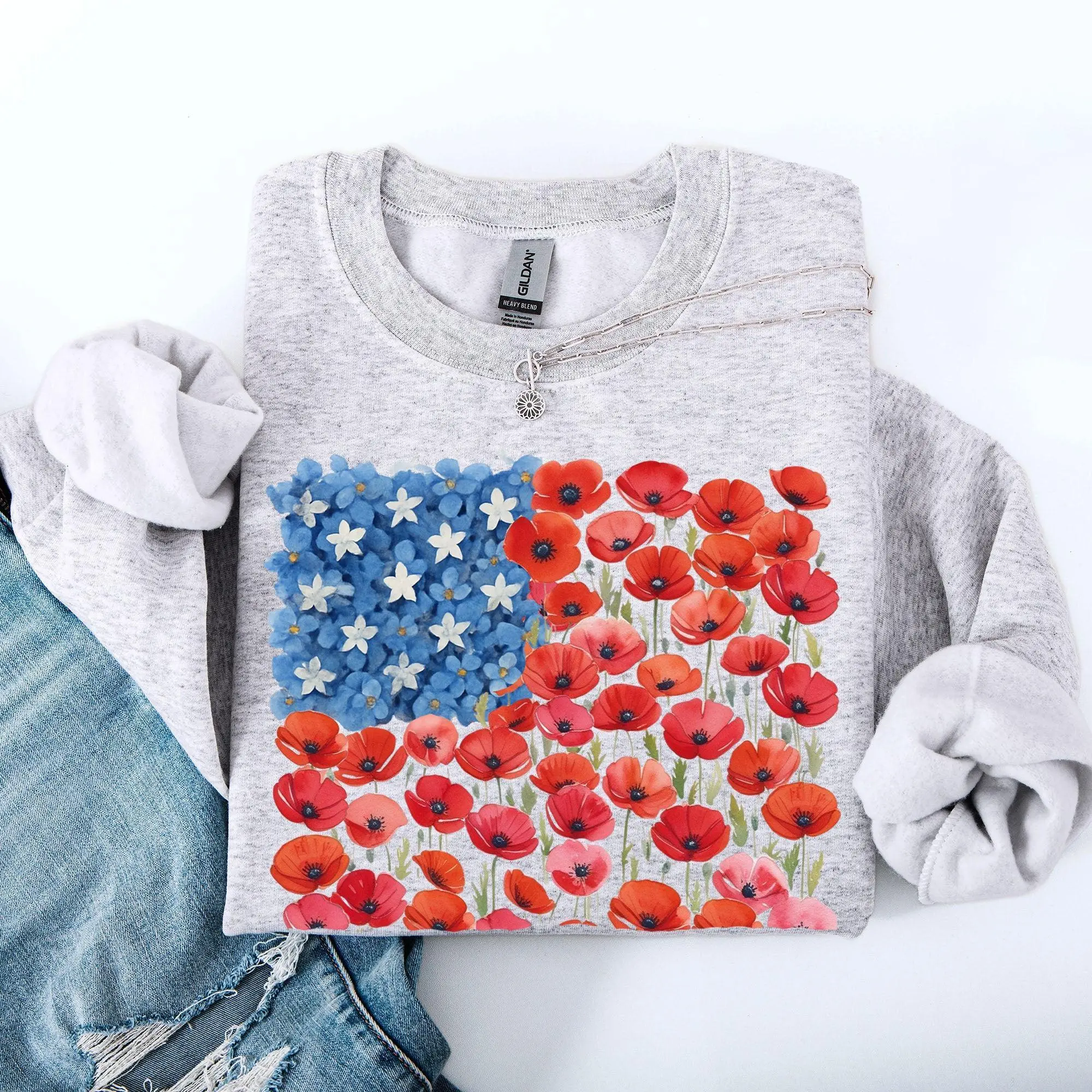 Floral Flag, USA, Patriotic, America, 4th of July Sweatshirt