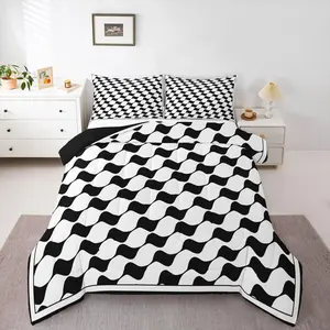 Black White Plaid Comforter Set,Geometric Checkered Kids Bedding Set,Modern Triangle Buffalo Down Comforter for Boys Teens Women Farmhouse Grid Aesthetic Duvet Insert
